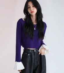 Boat neck crop knit violet