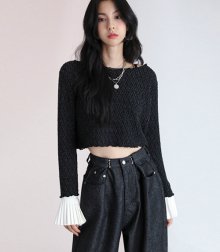 Boat neck crop knit charcoal