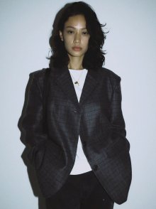 WOOL TR CHECK PATTERN SINGLE BREASTED BLAZER CHARCOAL