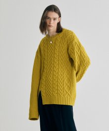SLIT CABLE SWEATER - LIME