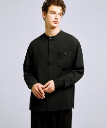 원 포켓 미니멀 카라 오버핏 긴팔셔츠 (BLACK)