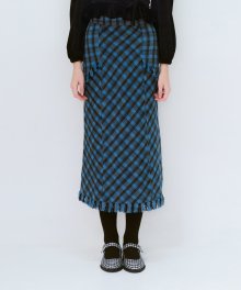 blue check long skirt
