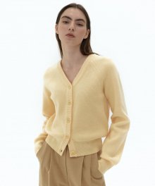 21AU V-NECK LINE RIBBED CARDIGAN (BUTTER YELLOW)