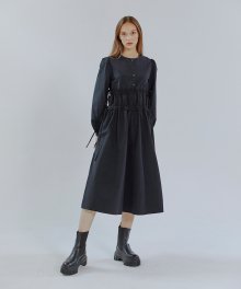 Waist Pleats String Dress  Black