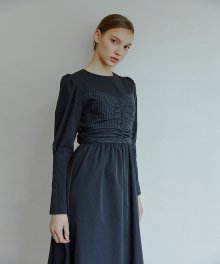 Shirring Top Mix Dress  Black