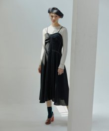 Slip Flare Stitch Dress  Black