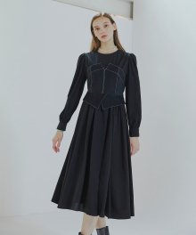 Vest Stitch Detail Dress  Black
