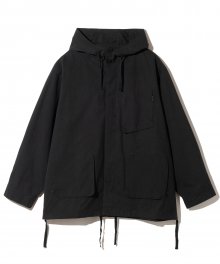 hooded pocket short jacket black