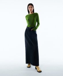 HALF AND HALF DENIM MAXI SKIRT KA [BLACK]