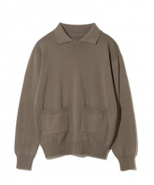 collar pullover knit khaki brown