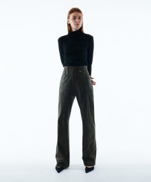 VEGAN LEATHER PANTS KA [KHAKI]