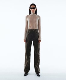 VEGAN LEATHER PANTS KA [BEIGE GRAY]