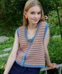 로씨로씨(ROCCI ROCCI) Stripe Crochet Knit Vest [ORANGE BLUE]
