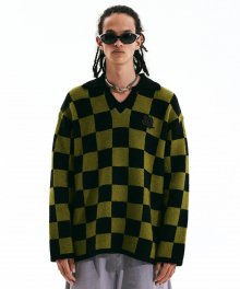 Monogram Checkerboard Sweater Avocado