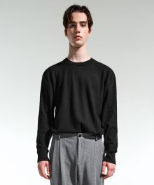 BLACK SEMI-OVER FIT BUTTON CREWNECK KNIT TNSW1F704BK