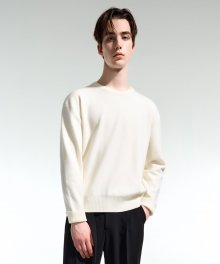 IVORY SEMI-OVER FIT BUTTON CREWNECK KNIT TNSW1F704IV