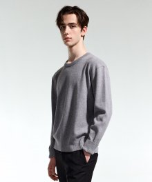 MELAGE GREY SEMI-OVER FIT BUTTON CREWNECK KNIT TNSW1F704G2