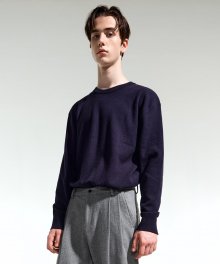 NAVY SEMI-OVER FIT BUTTON CREWNECK KNIT TNSW1F704N2