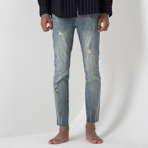 MUSINSA | GOLDPERCENT Vintage washed damaged hem cut denim pants