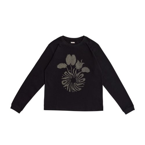 Flower Trap Bleached-print L/S T Shirt-BLACK