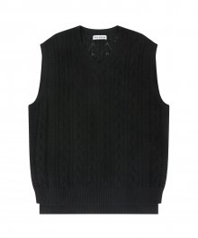 Punching Cable Knit Vest - Black