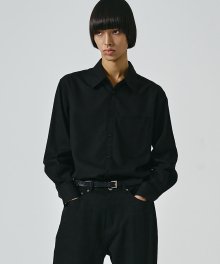 울 실크 루즈핏 럭스 셔츠 (블랙)