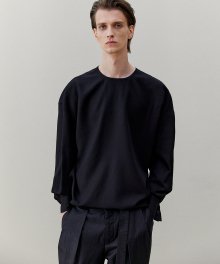 울 실크 오버핏 럭스 튜닉 셔츠 (블랙)