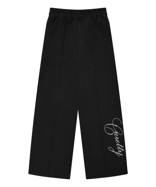 MUSINSA CURETTY C LOGO RHINESTONE WIDE JERSEY PANTS BLACK