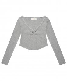 C LACE V-NECK TOP_GREY