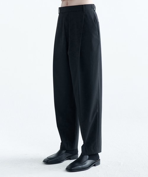 MUSINSA | NOIRER Summer Wool One-Tuck Wide Slacks (Black)