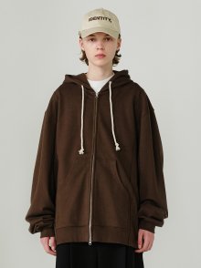 BLOCK OVER HOOD ZIP-UP Brown