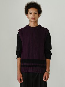 JAGG STITCH KNIT VEST Purple