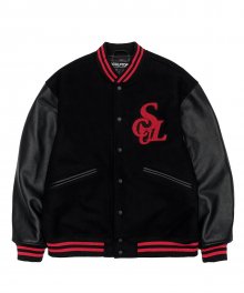 Wool Monogram Varsity Jacket Black