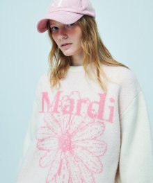 CASHMERE BLENDED PULLOVER FLOWERMARDI_IVORY PINK