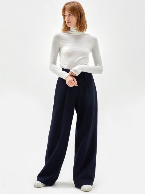 BELTED POINTED широкий-LEG TROUSERS темно-синий