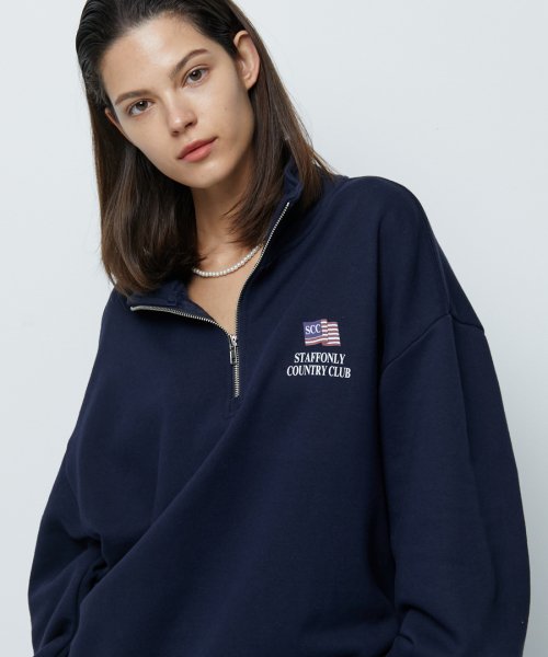 스텝온리(staffonly) FLAG LOGO HALF ZIP-UP SWEATSHIRTS (NAVY)