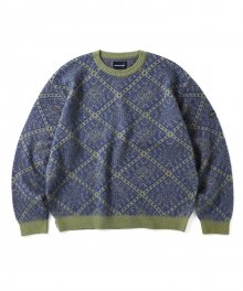 Moroccan Jacquard Sweater Khaki/Royal Blue