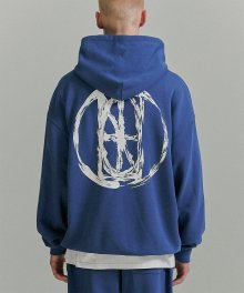 Brush Circle Logo Pullover Hood - Indigo Blue