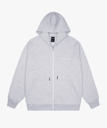 SIGNATURE LOGO PIGMENT DYED FULL ZIP-UP HOODIE - MELANGE GREY