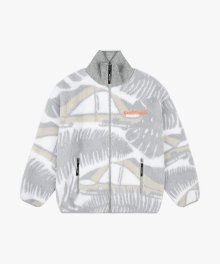 WHO KNOWS ALL OVER PATTERN FLEECE JACKET - LIGHT GREY