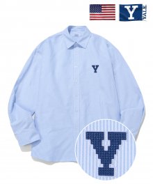 (GOLF COLLECTION) EMBROIDERY Y LOGO PIXEL SHIRTS STRIPE BLUE