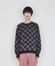 REGULAR ROUNDNECK KNIT CHECKERED (CHARCOAL)