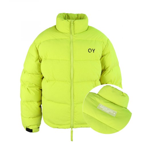 MUSINSA | OY SIDE ZIPPER LOGO DOWN JACKET- NEON GREEN