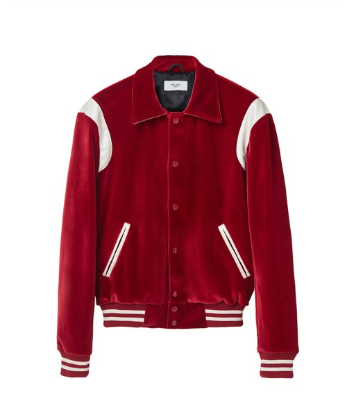 VELVET VARSITY JACKET RED