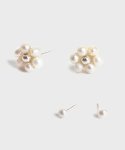 하스(HAS) SF001 [SLIVER925] 2SET Pearl Flower Layered Earrings Set