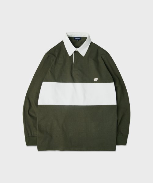 pnv029 полосатый оверсайз регби-лонгслив Olive Khaki
