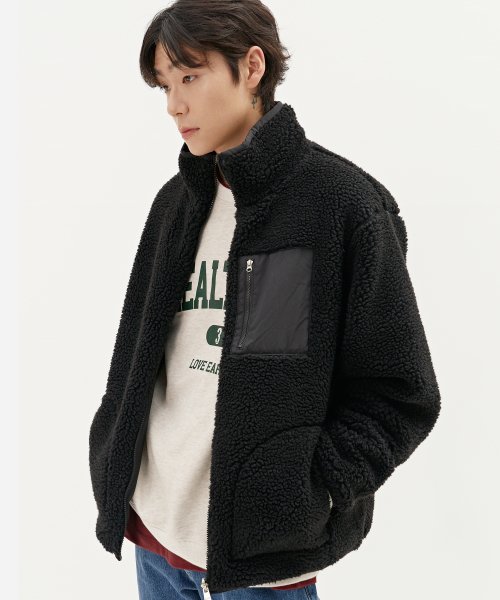 플랙() 후리스 리버시블 하이넥 집업 블랙 상품 이미지