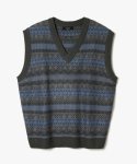제로(XERO) Fair Isle V-Neck Knit Vest [Charcoal/Blue]