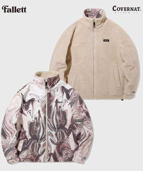 팔렛(fallett) [Fallett x COVERNAT] 리버시블 보아 플리스 집업 자켓 아이보리