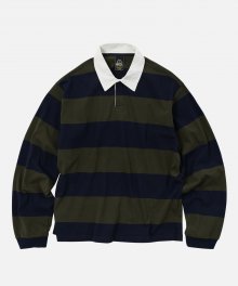 BOLD STRIPE RUGBY TEE _ OLIVE / NAVY